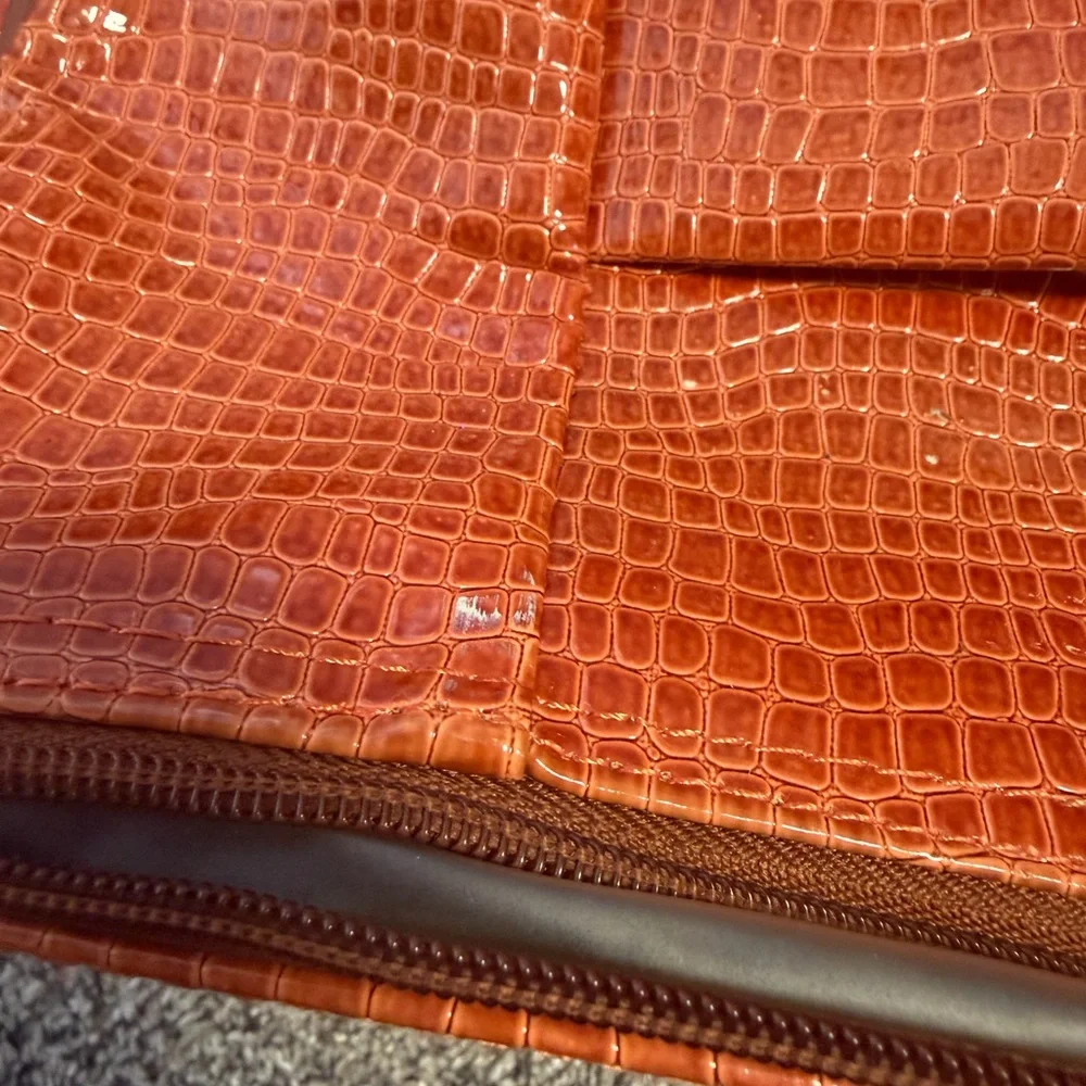 Samantha Brown Women's Orange and Brown Croc-Texture Tote Bag Carryon